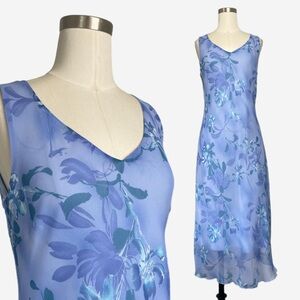 Vintage 90s Believe… blue floral v-neck sheer slip dress feminine fairycore S/M